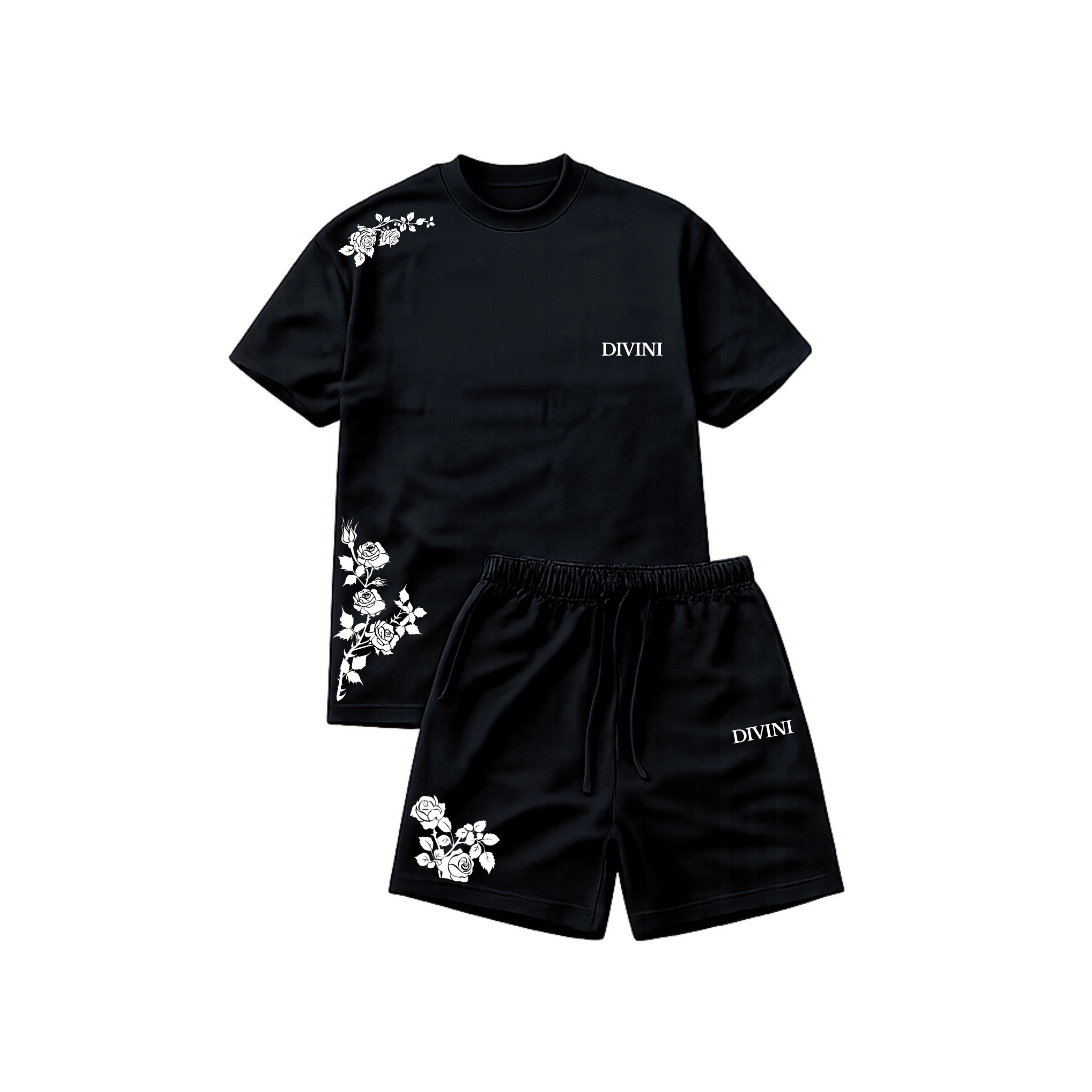 “Roses” embroidered set - black