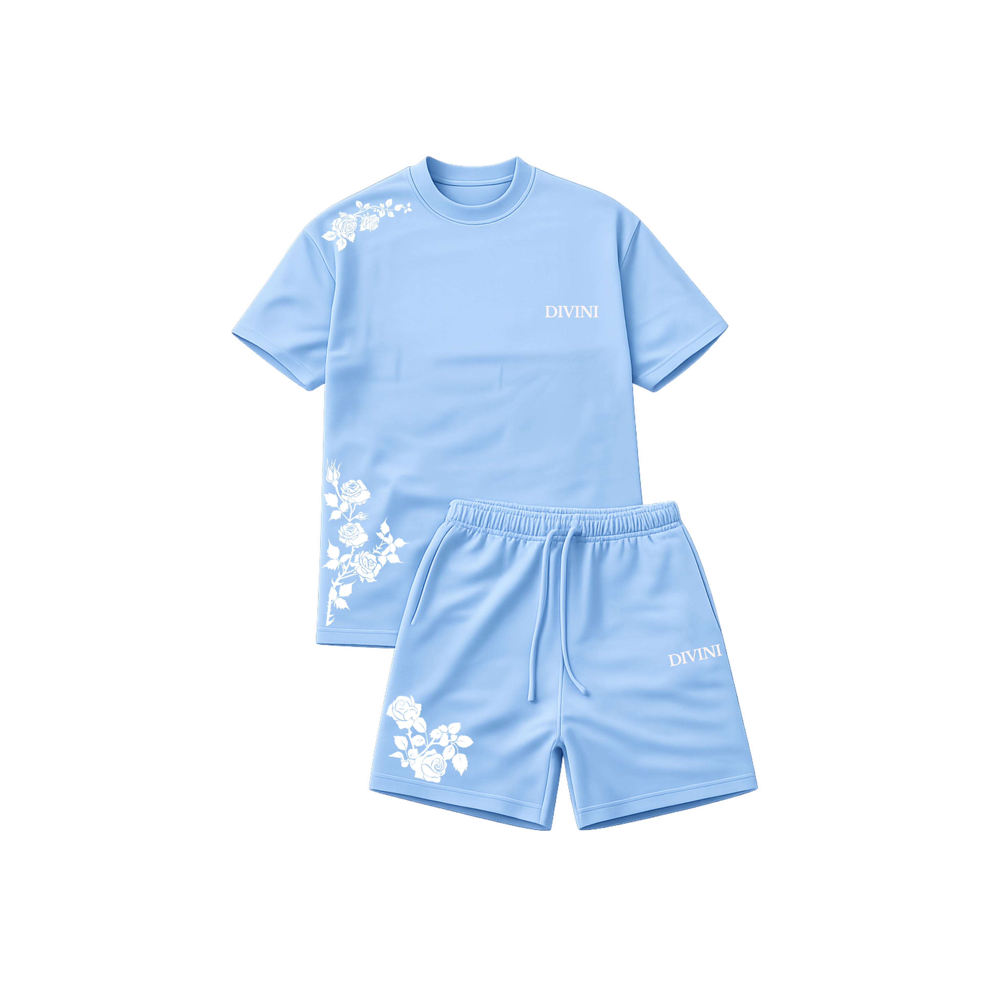 “Roses” embroidered set - baby blue