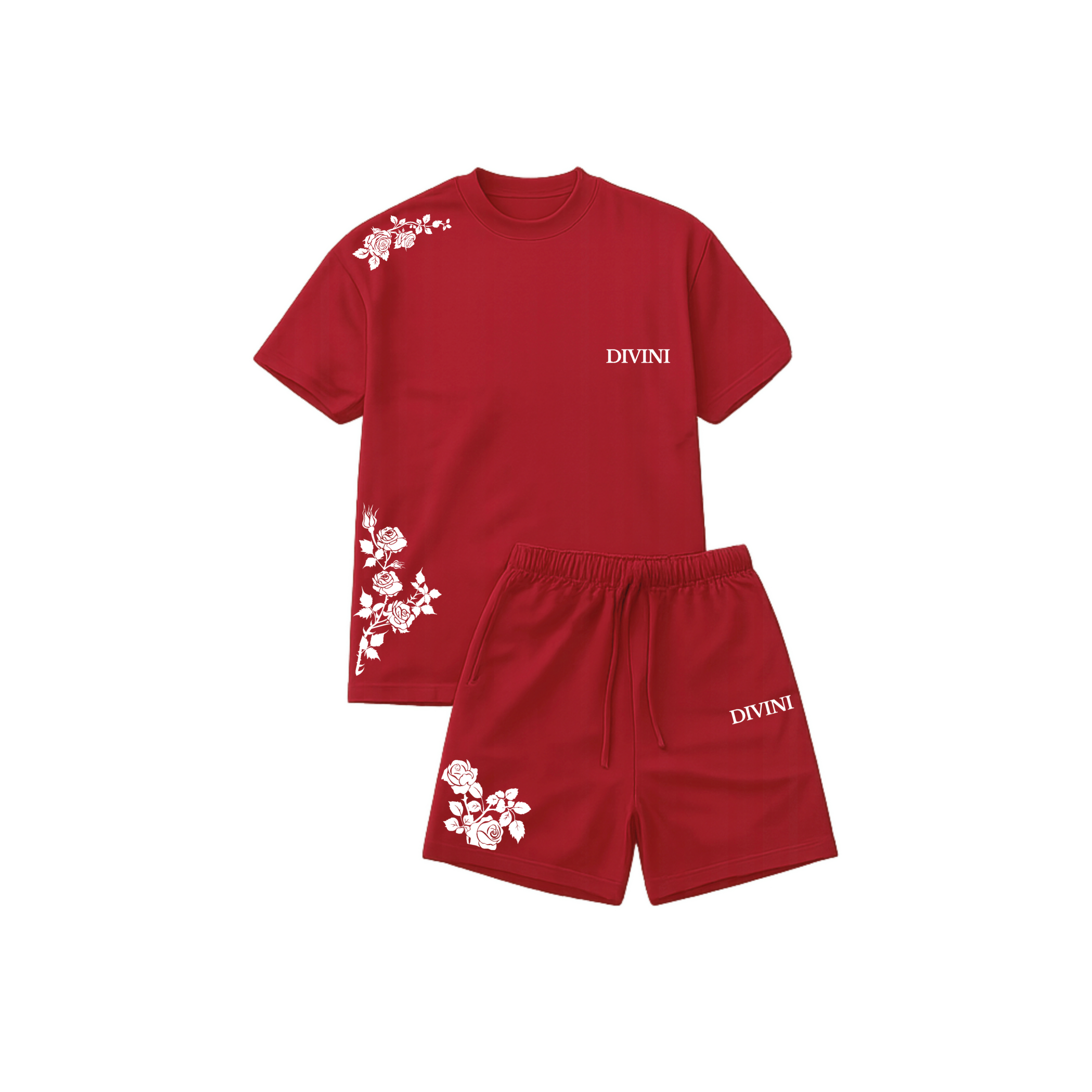 “Roses” Embroidered Set - bordeaux red